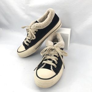 Beier Velvet Black Sneakers Flats Loafers Slipons Faux Fur Trim size 6.5